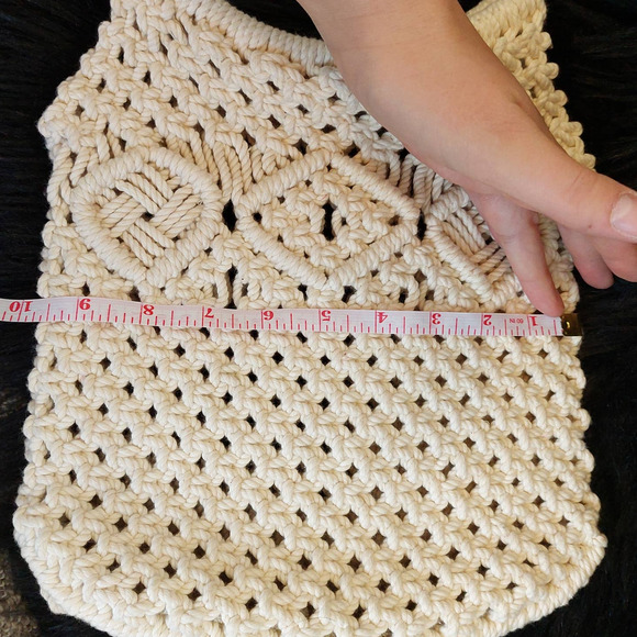 Vintage 70s Handmade Macrame Bamboo Handle Handbag - Picture 6 of 8